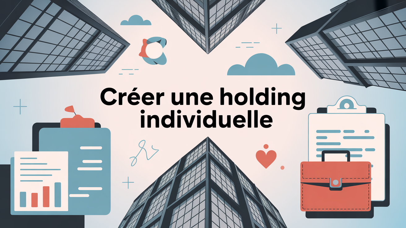 image d’un immeuble moderne avec organigramme et mallette pour création holding individuelle