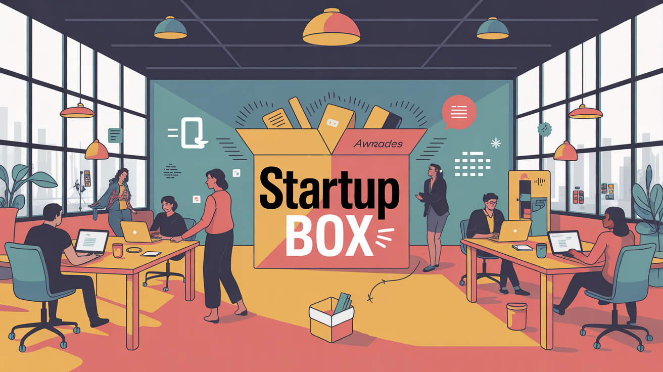 Coworking lumineux avec startup box et ambiance collaborative