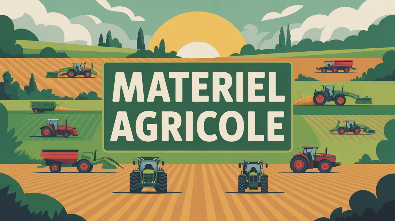 Paysage stylisé materiel agricole avec tracteurs et moissonneuses