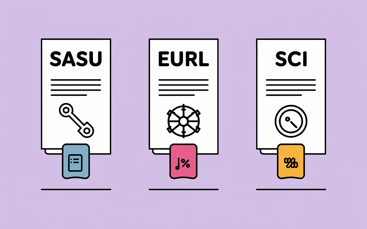 documents sasu eurl sci avec pictogrammes et 60 pourcent holding individuelle