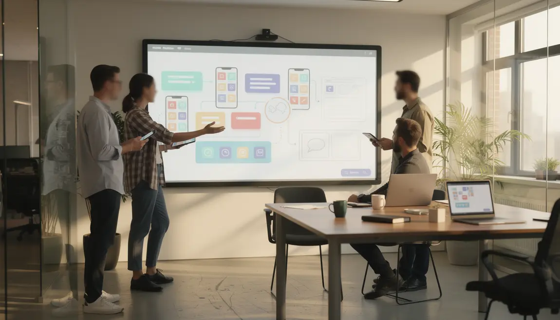 Equipe digitale developpant une application mobile sur-mesure en bureau