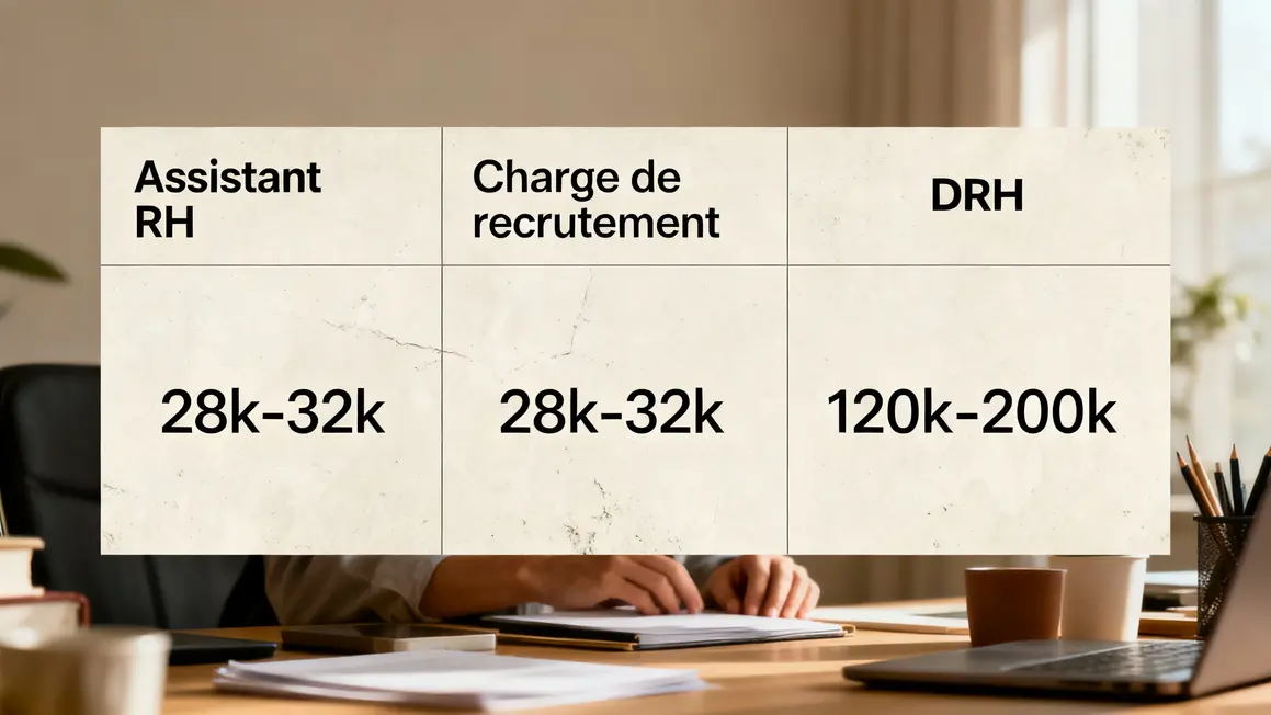 Tableau comparatif salaires RH assistant, chargé recrutement, DRH