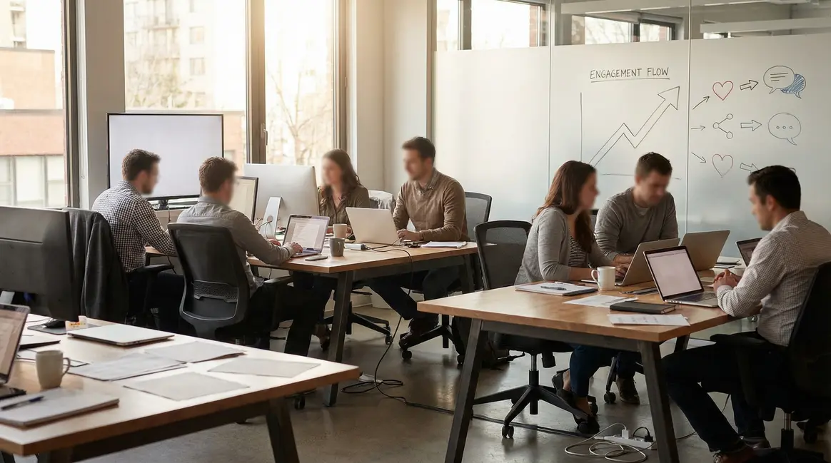 Bureau moderne engagement sur reseaux sociaux