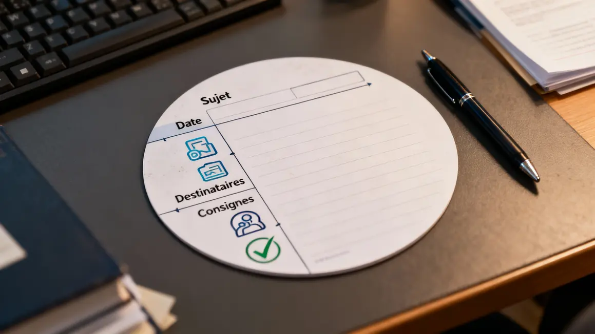 Page mémo circulaire efficace sur bureau PME