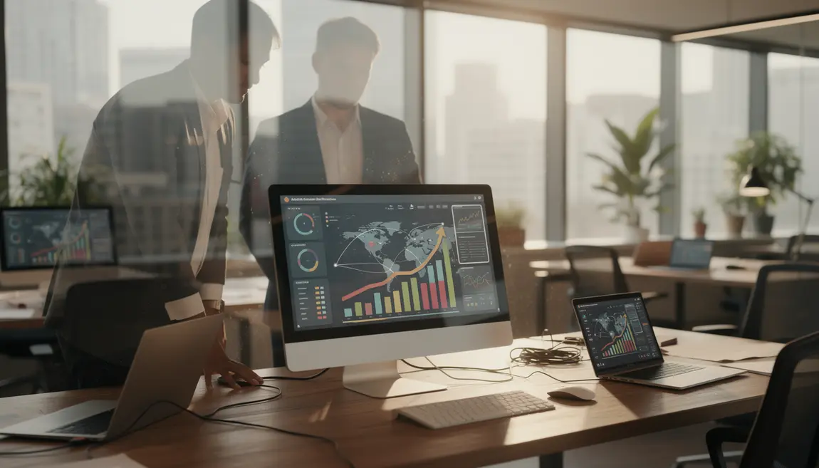 Bureau moderne avec graphiques de croissance Awin affiliation
