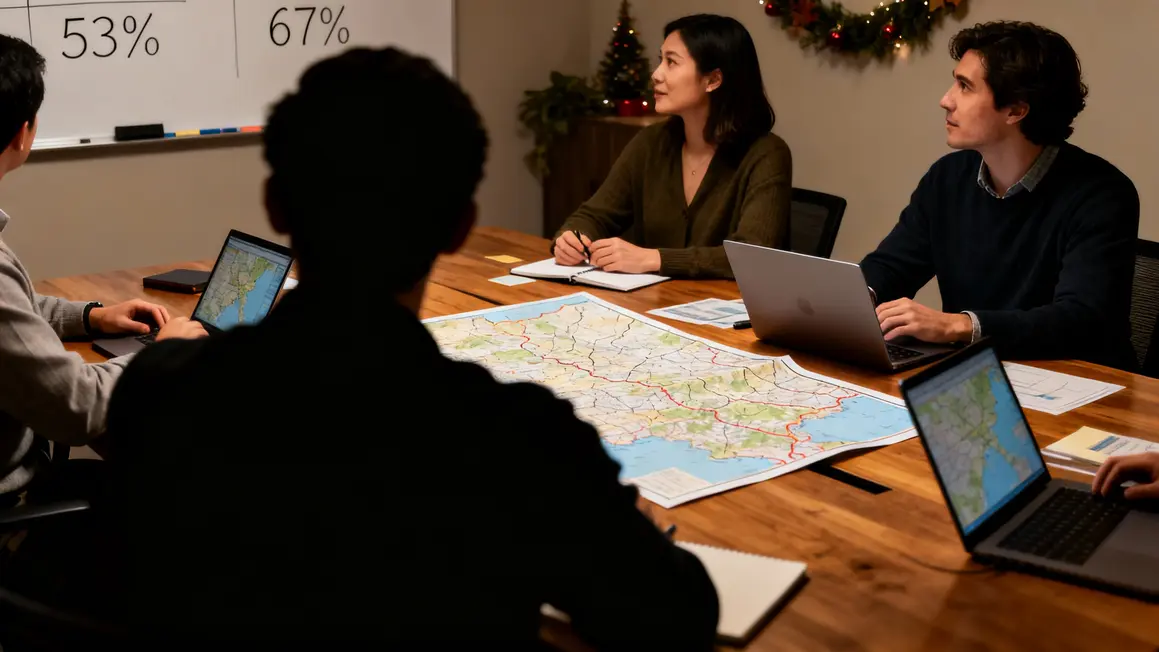 Réunion discussion messages professionnels de fin d'année avec graphique