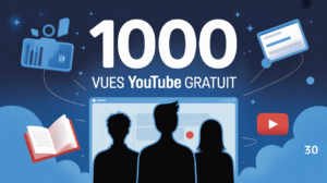 image 1000 vues youtube gratuit fond bleu silhouettes et symboles