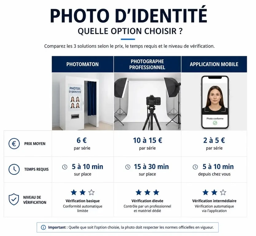 Comparatif des prix et services pour une photo d'identité : photomaton, photographe ou application mobile